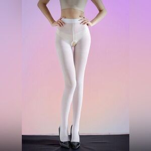 Elegant White Crotchless Women's Tights